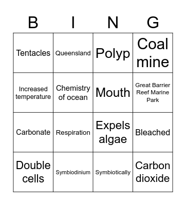 Coral Bleaching: Bozeman Science Bingo Card