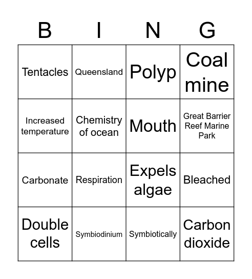 Coral Bleaching: Bozeman Science Bingo Card