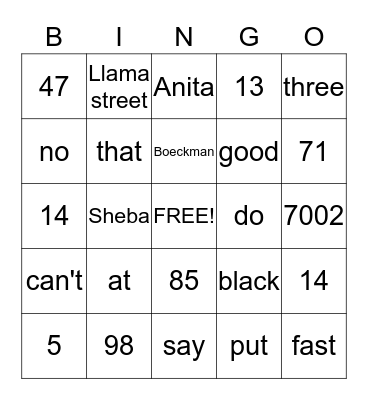 60"s Bingo Card