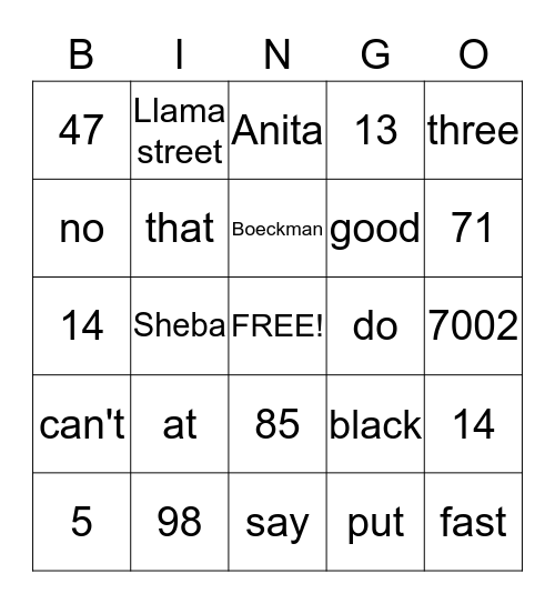 60"s Bingo Card
