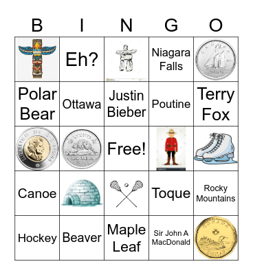 Canadian Symbols Bingo Card