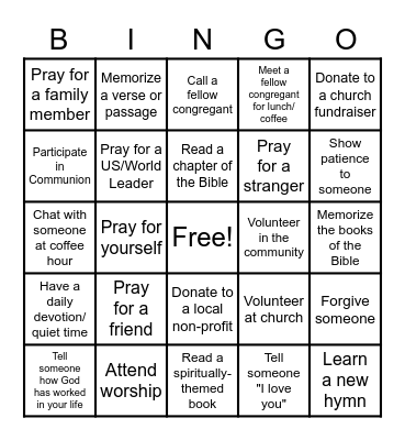 Standish Congregational Church Bingo Card