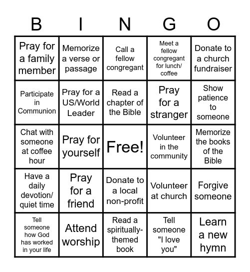 Standish Congregational Church Bingo Card