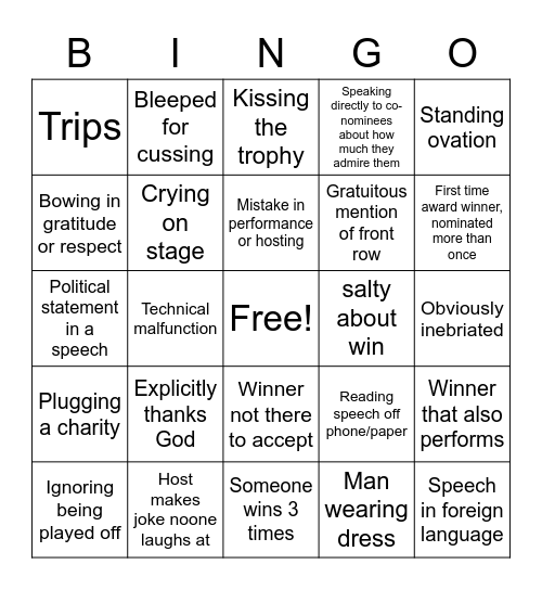 Grammys Bingo Card