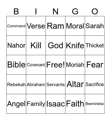 Genesis 22 Bingo Card