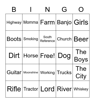 Country Music Bingo Card