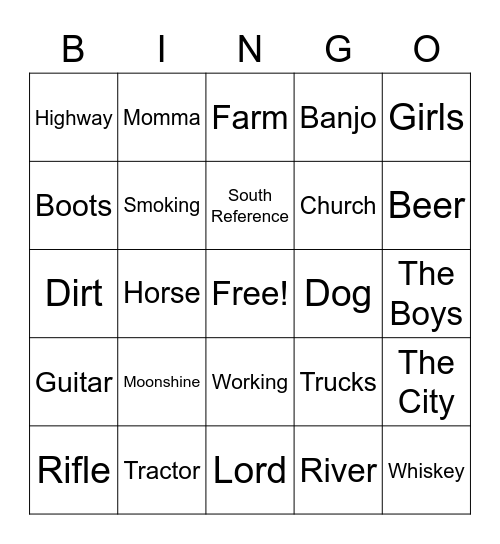 Country Music Bingo Card