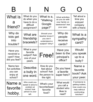 Fish in a Tree Social Game Bingo Card