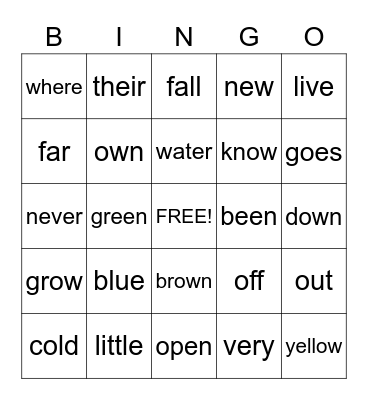 UNIT 3 HIGH FREQUENCY WORDS Bingo Card