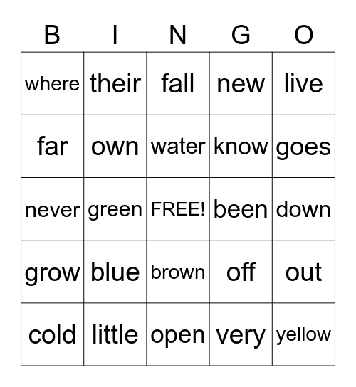 UNIT 3 HIGH FREQUENCY WORDS Bingo Card