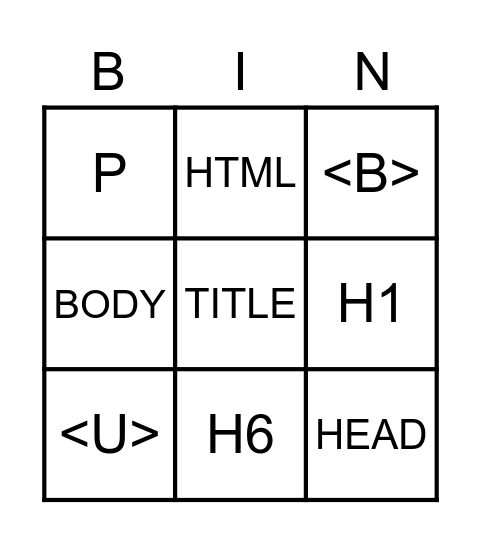 HTML BINGO Card