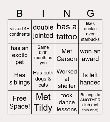 Paws and Claws Bingo Card