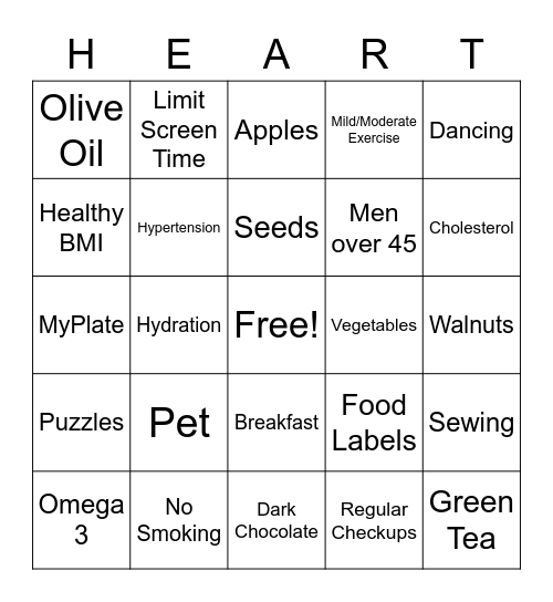 Heart Healthy Bingo Card