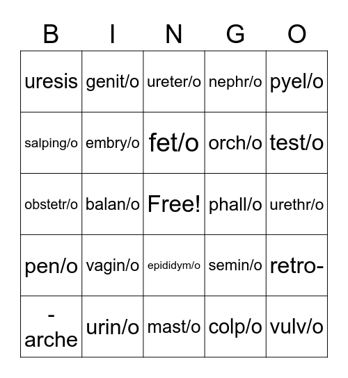 Week 3 Overview of the Body Systems Bingo Card