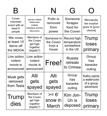 Adventure Coven 2023 (Set 1) Bingo Card