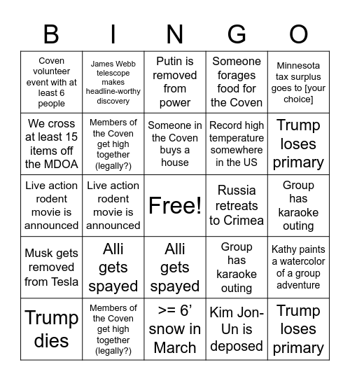 Adventure Coven 2023 (Set 1) Bingo Card