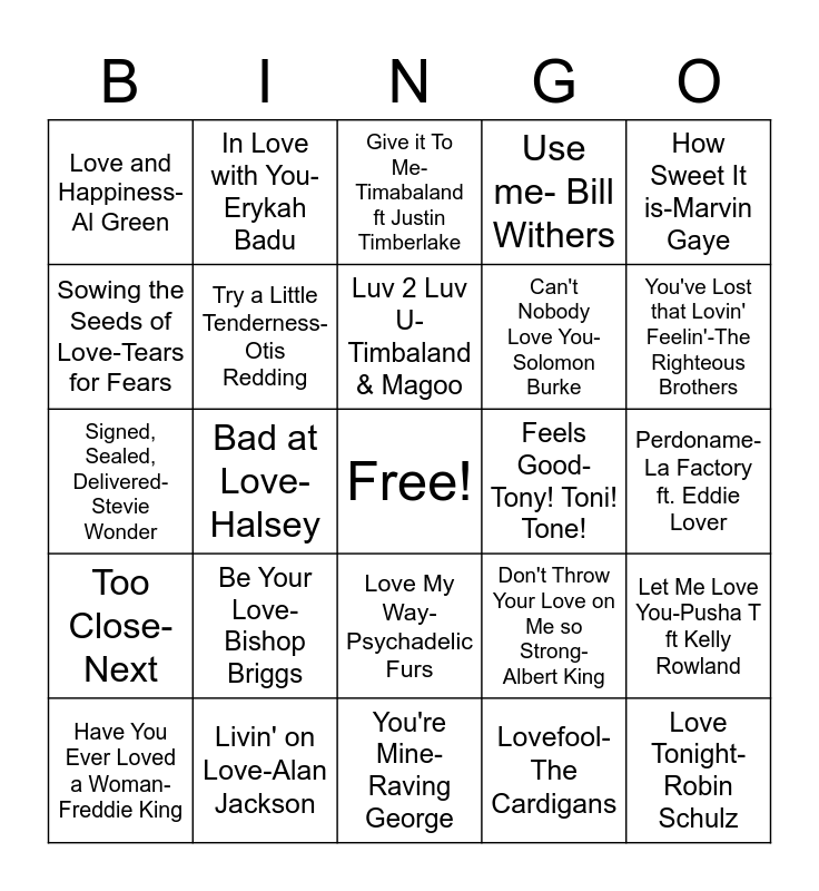 Bingo-Love Bingo Card