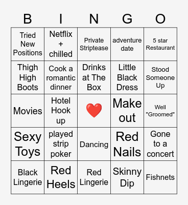Valentine's Date Night Bingo Card