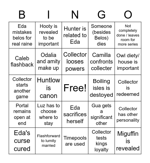 Owlhouse BINGO Card