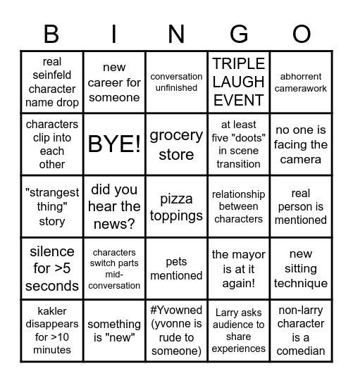 NOTHING, FOREVER Bingo Card