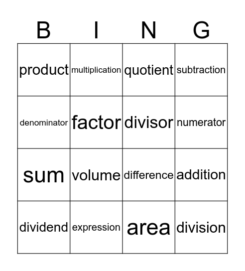 Math Term Bing Bingo Card