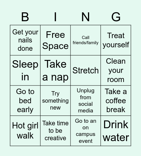 Self Care!! Bingo Card