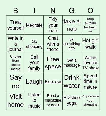 Self-care Bingo Card