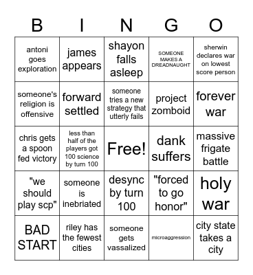 40 COURSE MEAL CIV 5 BINGO Card