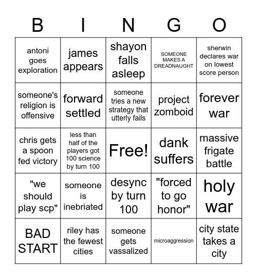 40 COURSE MEAL CIV 5 BINGO Card