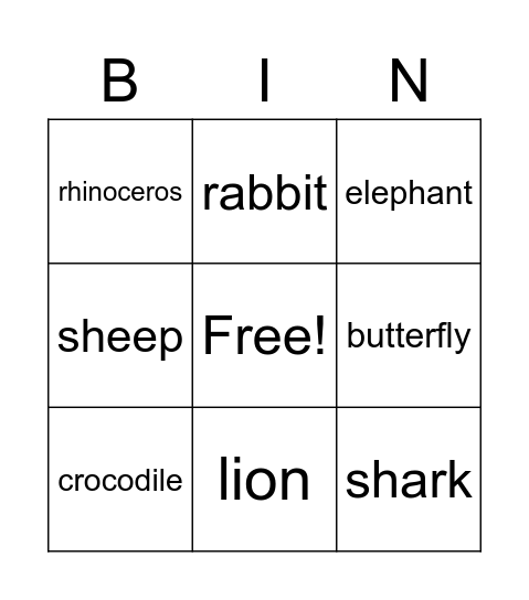 BINGO: Animals Name_______________________ Class ______ School_____________________ Bingo Card