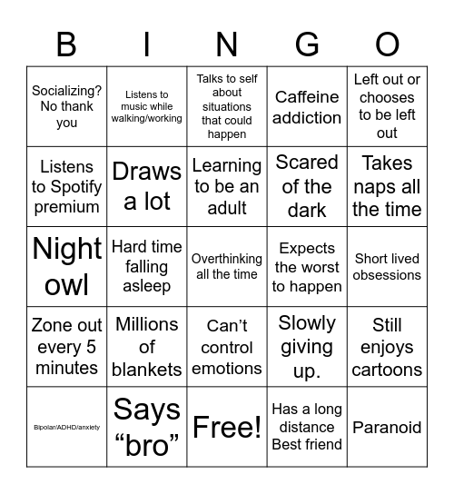Loser bingo Card