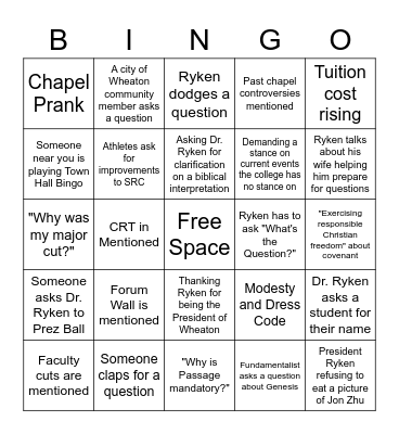 Town Hall Chapel Bingo Card