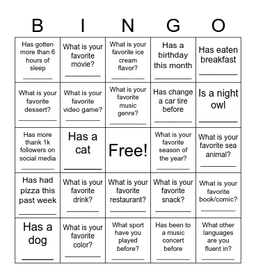 Ice Breaker Bingo Card