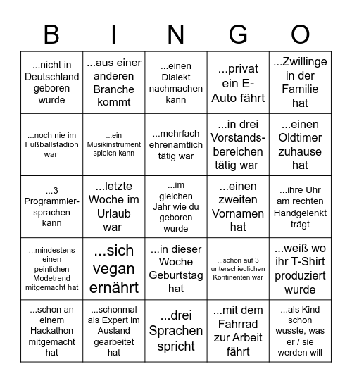 Finde eine Person, die ... Bingo Card