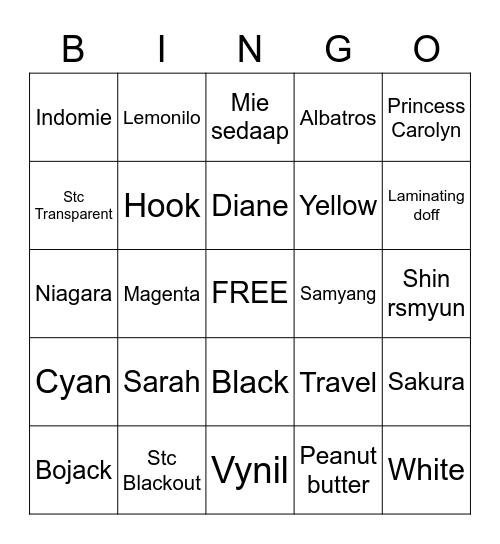 BINGO JENO Bingo Card
