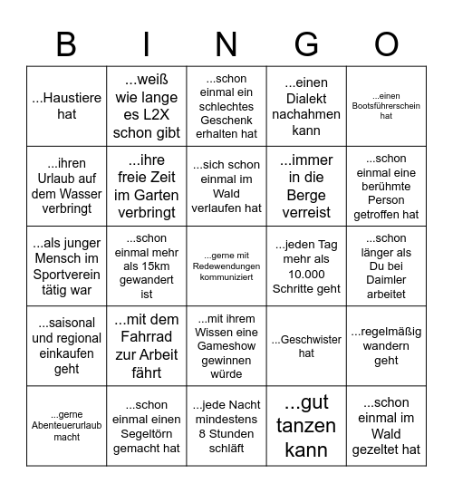 Finde eine Person die... Bingo Card