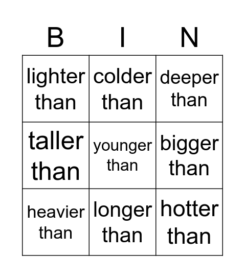 comp Bingo Card
