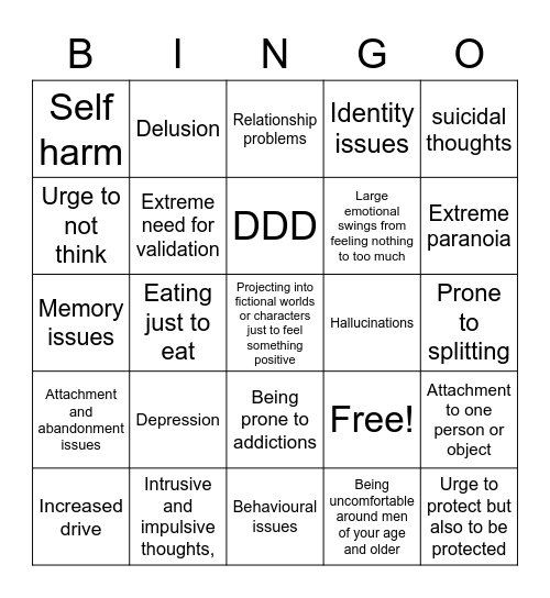 Vixxs relatable bingo Card