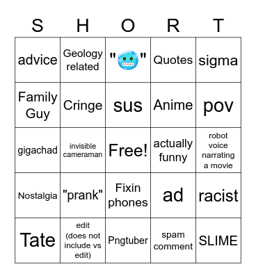 YT Shorts Bingo Card