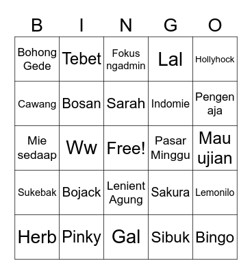 Jongwon Bingo Card