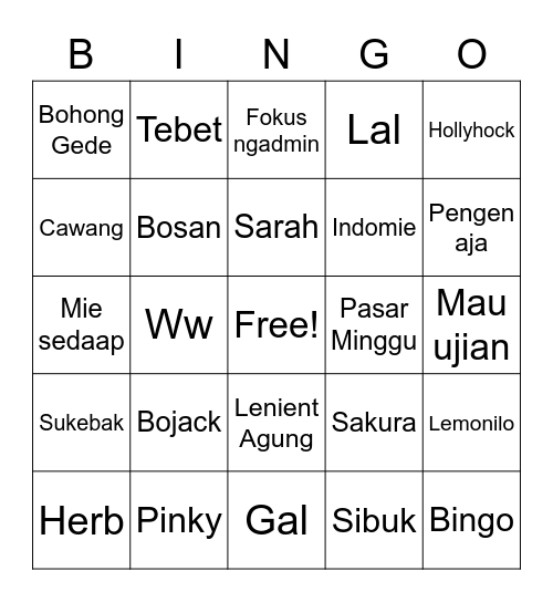 Jongwon Bingo Card