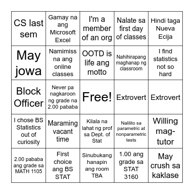 BINGO Stat 3 - What are the odds you will win this game? Bingo Card