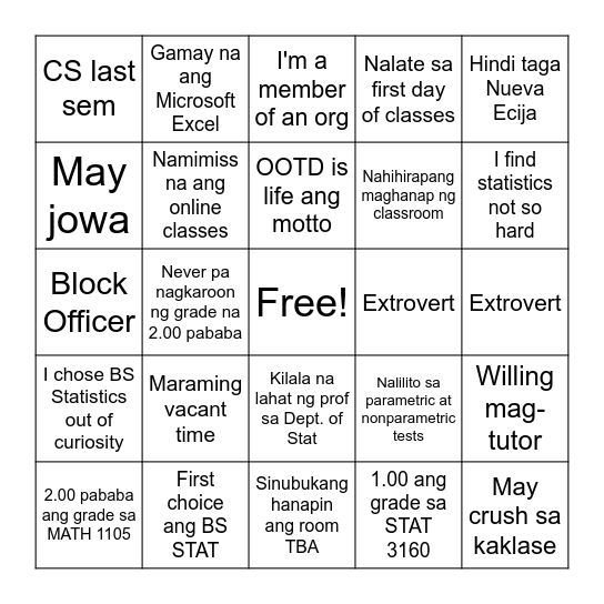 BINGO Stat 3 - What are the odds you will win this game? Bingo Card