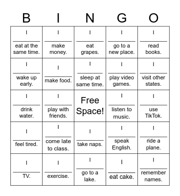 How often do you...? (a_e focus) Bingo Card