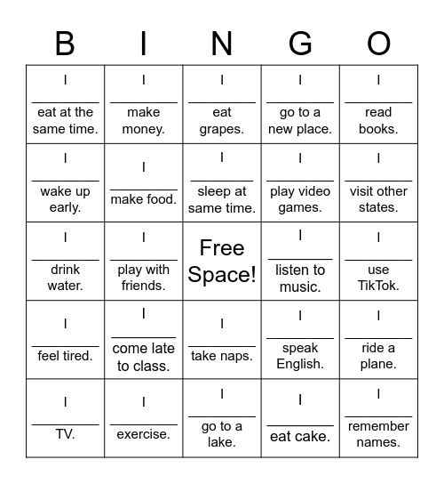 How often do you...? (a_e focus) Bingo Card