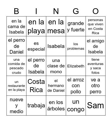 Isabela captura un congo 1-3 Bingo Card