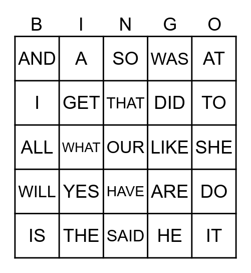 Sight Word Bingo 2023 Bingo Card