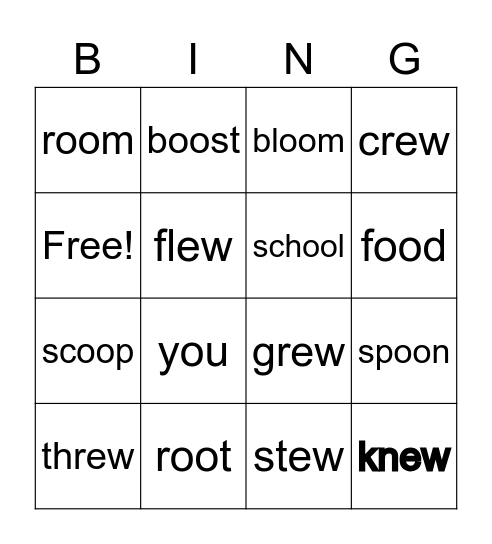 /oo/ like food Bingo Card