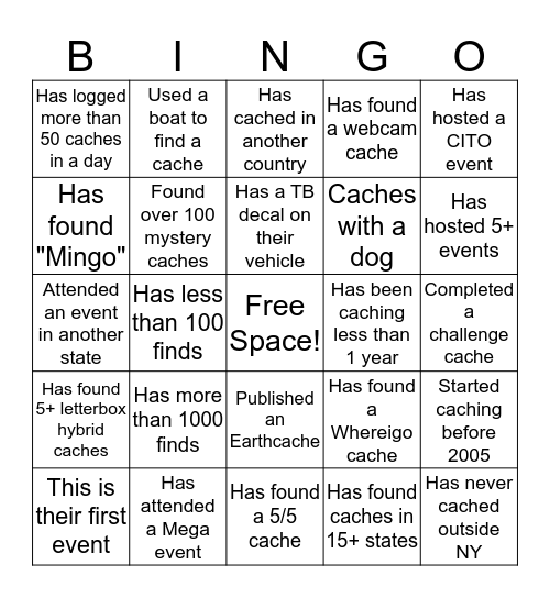 Geocachers Bingo Card