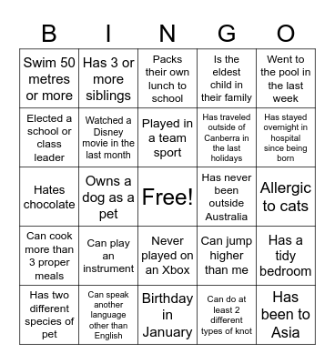 Icebreaker Bingo Card